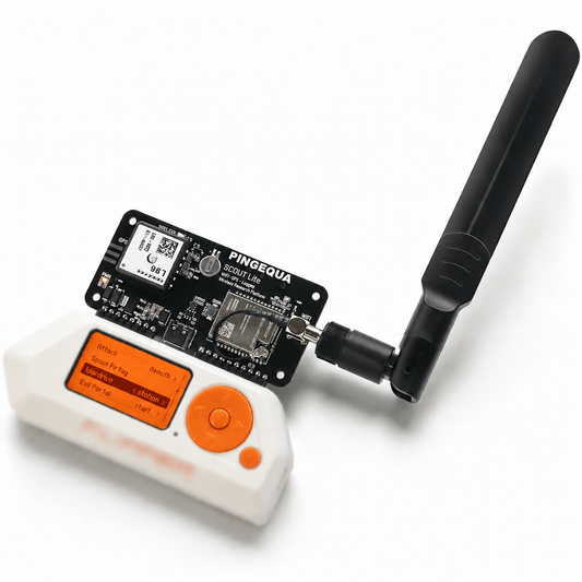 PINGEQUA Scout Lite ESP32-C5 dual-band WiFi GPS devboard installed on a Flipper Zero