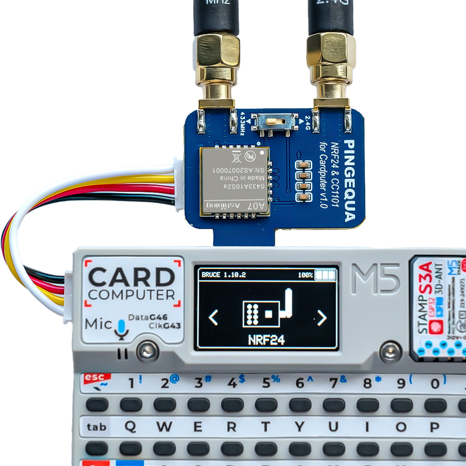 NRF24&CC1101 2-in-1 RF Module for M5Stack Cardputer, Supports NRF24 2.4GHz and CC1101 433MHz, Devboard Compatible with M5Stack Cardputer with Bruce Firmware