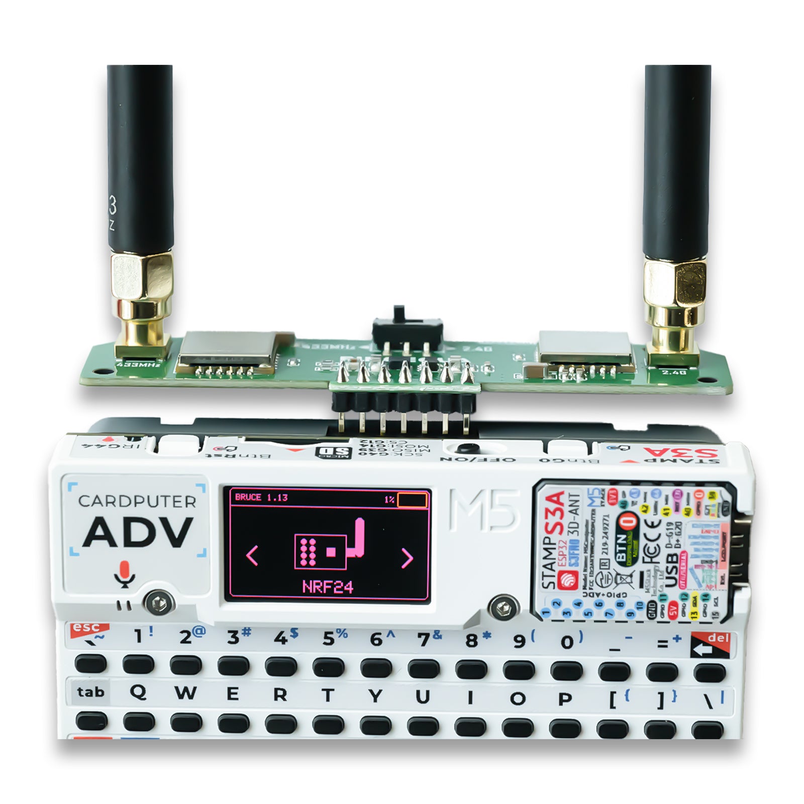 2-in-1 RF Development Board for M5Stack Cardputer ADV, Compatible with NRF24 & CC1101, Enhanced Power Filtering, Stable 2.4GHz & 433MHz Learning Module(Cardputer is Not Included)