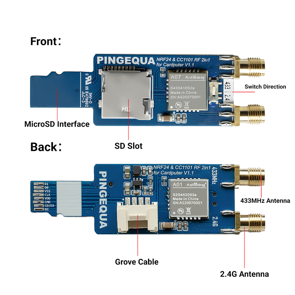 NRF24&CC1101 2-in-1 RF Module for M5Stack Cardputer, Supports NRF24 2.4GHz and CC1101 433MHz, Devboard Compatible with M5Stack Cardputer with Bruce Firmware