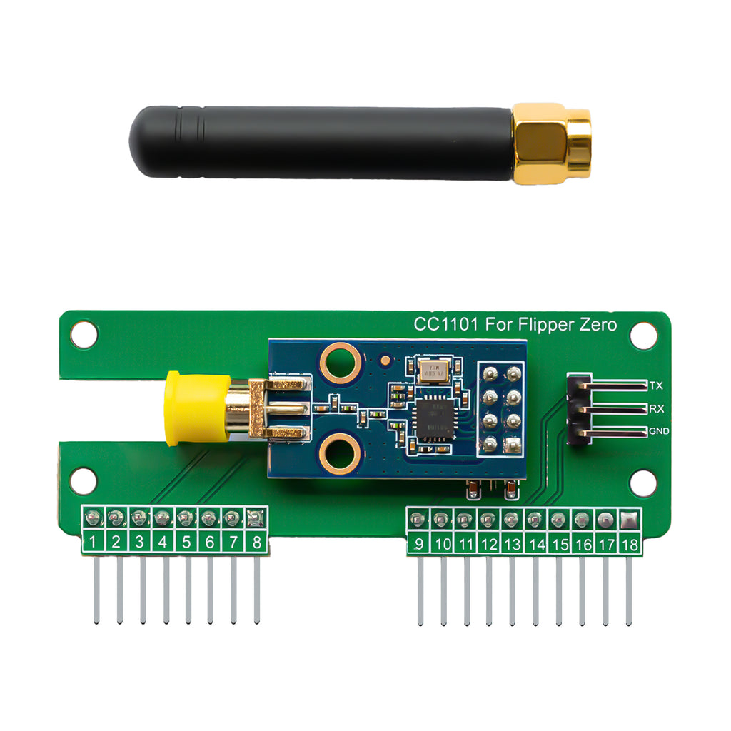CC1101 433 MHz RF Development Board for Flipper Zero, AS07 M1101D‑SMA Based, 3 dBi SMA Antenna, Universal GPIO Interface, Plug‑and‑Play