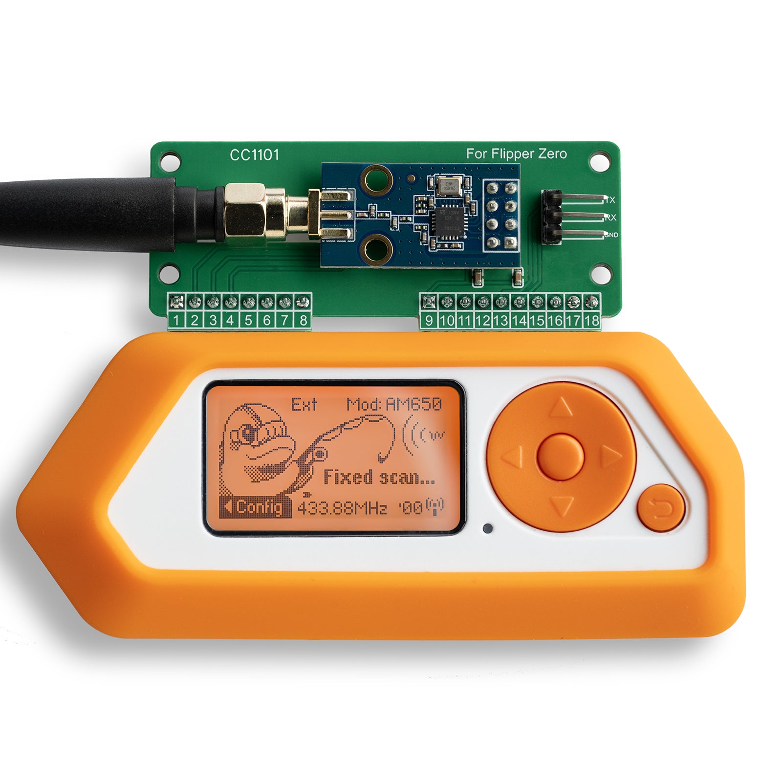 CC1101 433 MHz RF Development Board for Flipper Zero, AS07 M1101D‑SMA Based, 3 dBi SMA Antenna, Universal GPIO Interface, Plug‑and‑Play