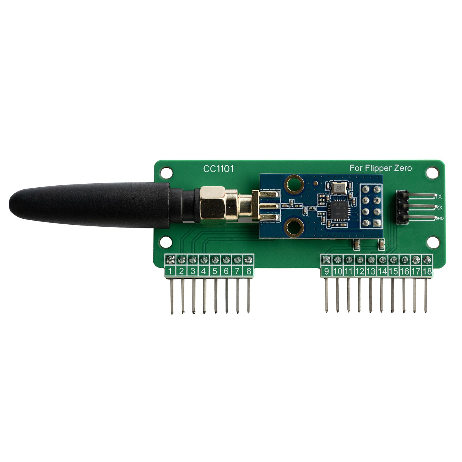 CC1101 433 MHz RF Development Board for Flipper Zero, AS07 M1101D‑SMA Based, 3 dBi SMA Antenna, Universal GPIO Interface, Plug‑and‑Play