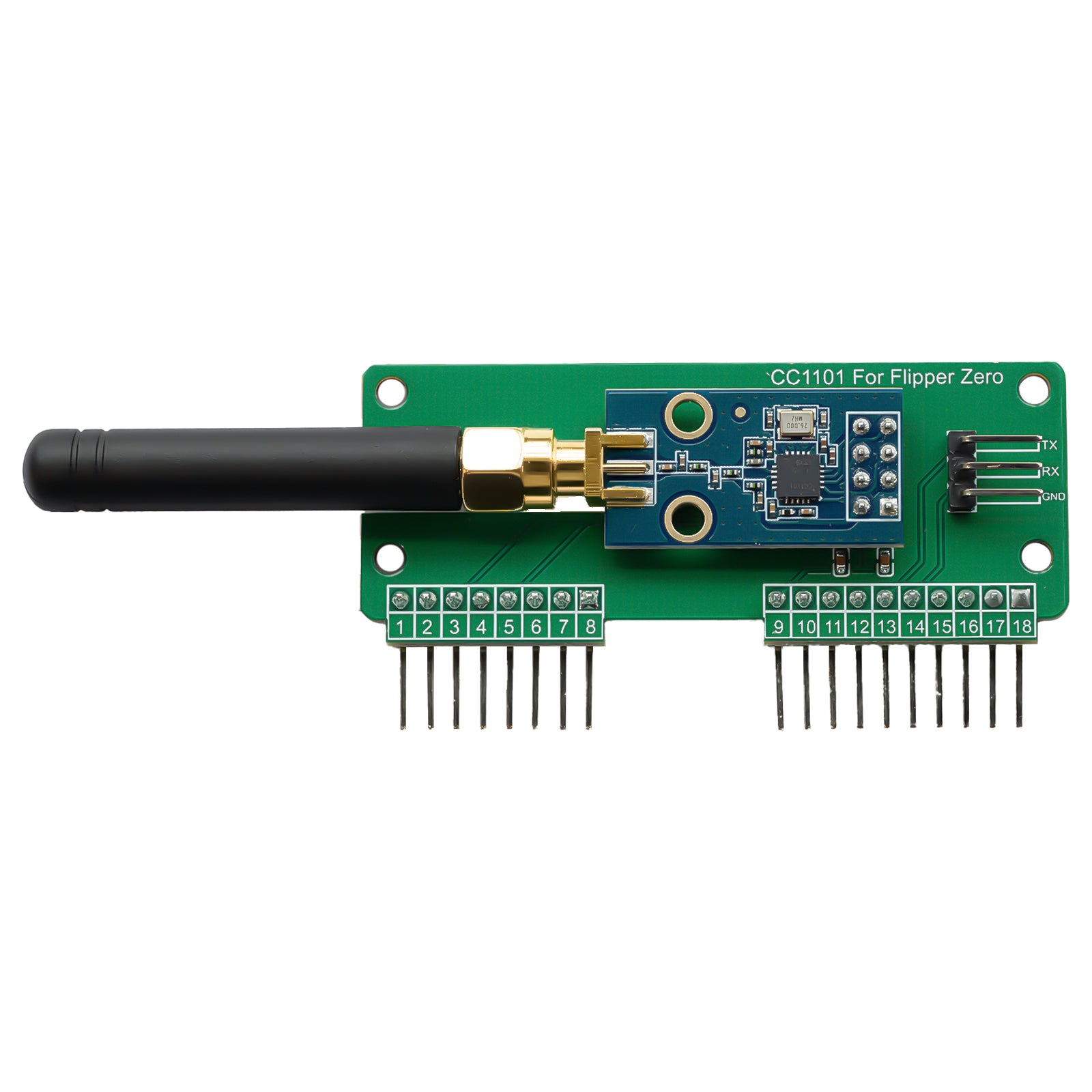 CC1101 433 MHz RF Development Board for Flipper Zero, AS07 M1101D‑SMA Based, 3 dBi SMA Antenna, Universal GPIO Interface, Plug‑and‑Play