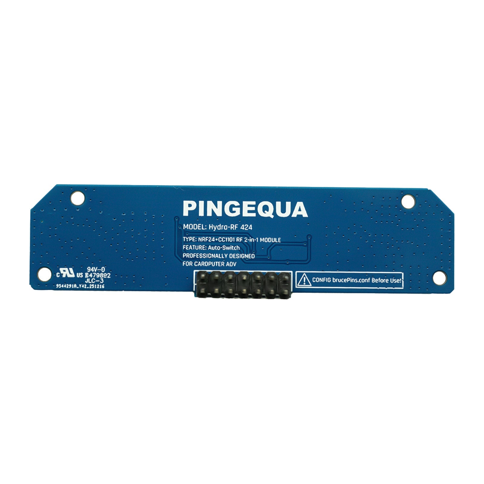 424 PCB back: 8-pin pogo connector and Hydra RF 424 silkscreen