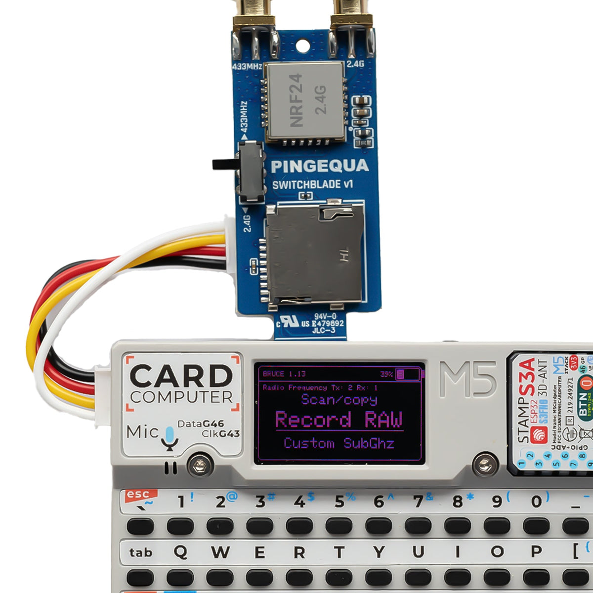 M5Stack Cardputer Switchblade RF 3-in-1 for M5Stack Cardputer - nRF24L01+ + CC1101 433 MHz + SD Slot - PINGEQUA