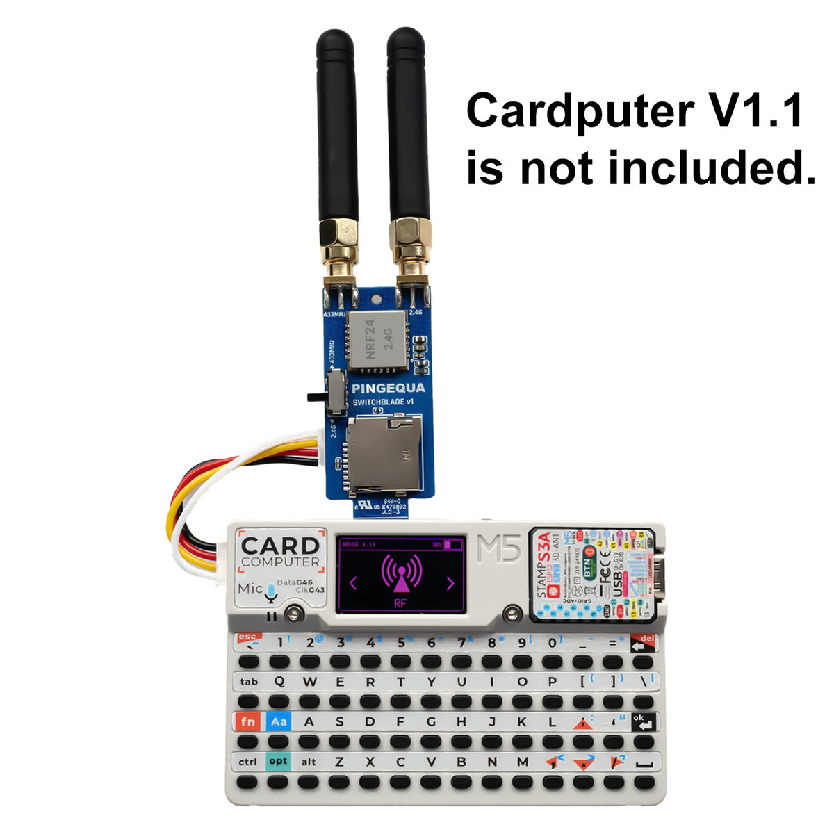 M5Stack Cardputer Switchblade RF 3-in-1 for M5Stack Cardputer - nRF24L01+ + CC1101 433 MHz + SD Slot - PINGEQUA