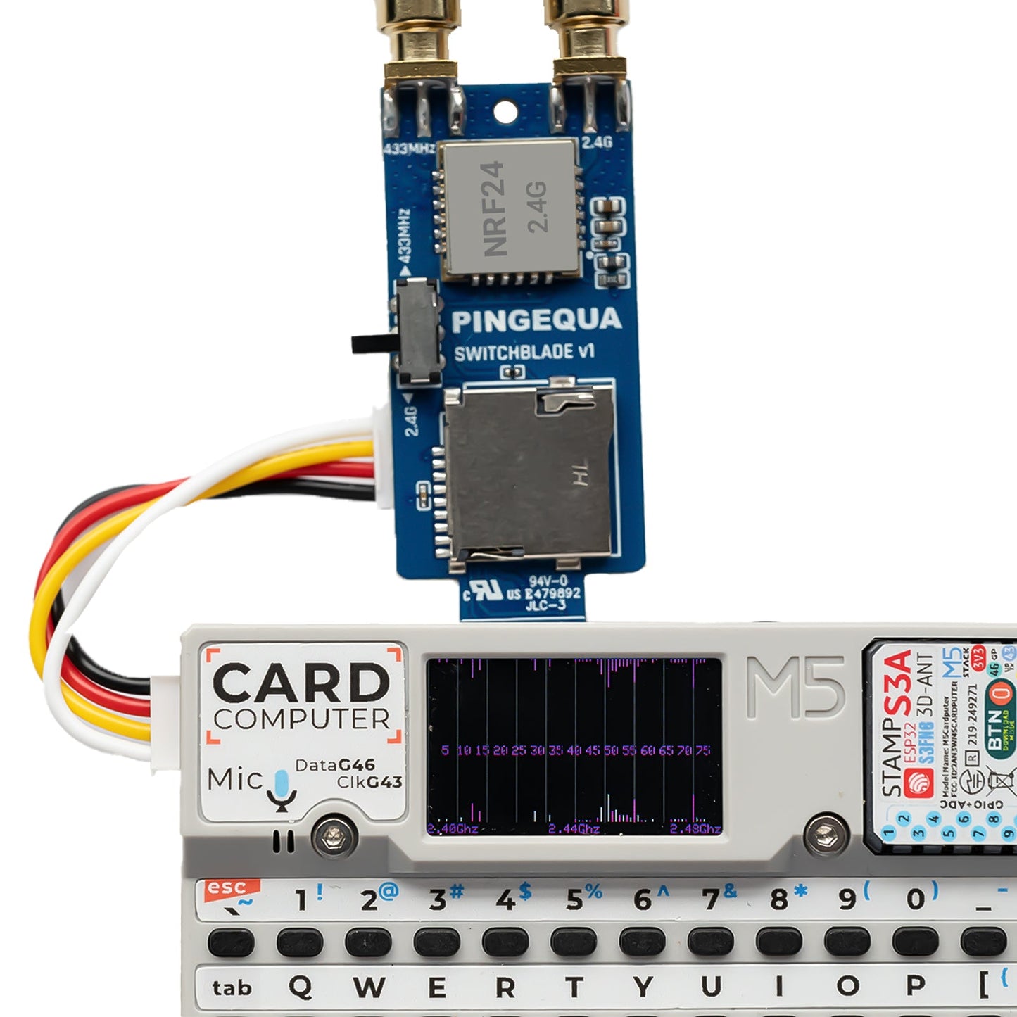 M5Stack Cardputer Switchblade RF 3-in-1 for M5Stack Cardputer - nRF24L01+ + CC1101 433 MHz + SD Slot - PINGEQUA