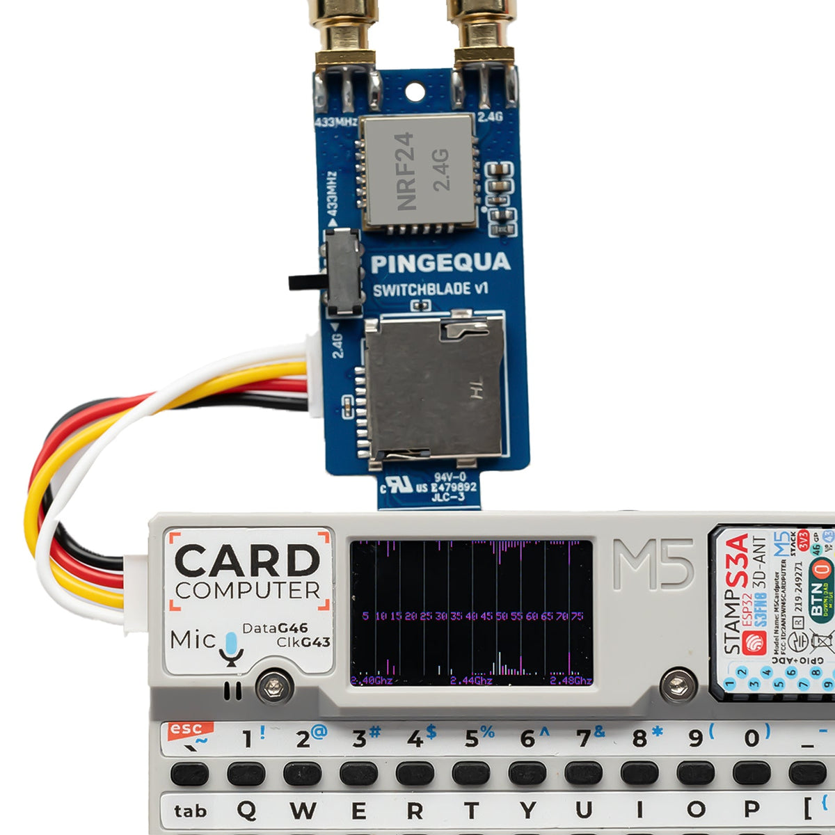 M5Stack Cardputer Switchblade RF 3-in-1 for M5Stack Cardputer - nRF24L01+ + CC1101 433 MHz + SD Slot - PINGEQUA