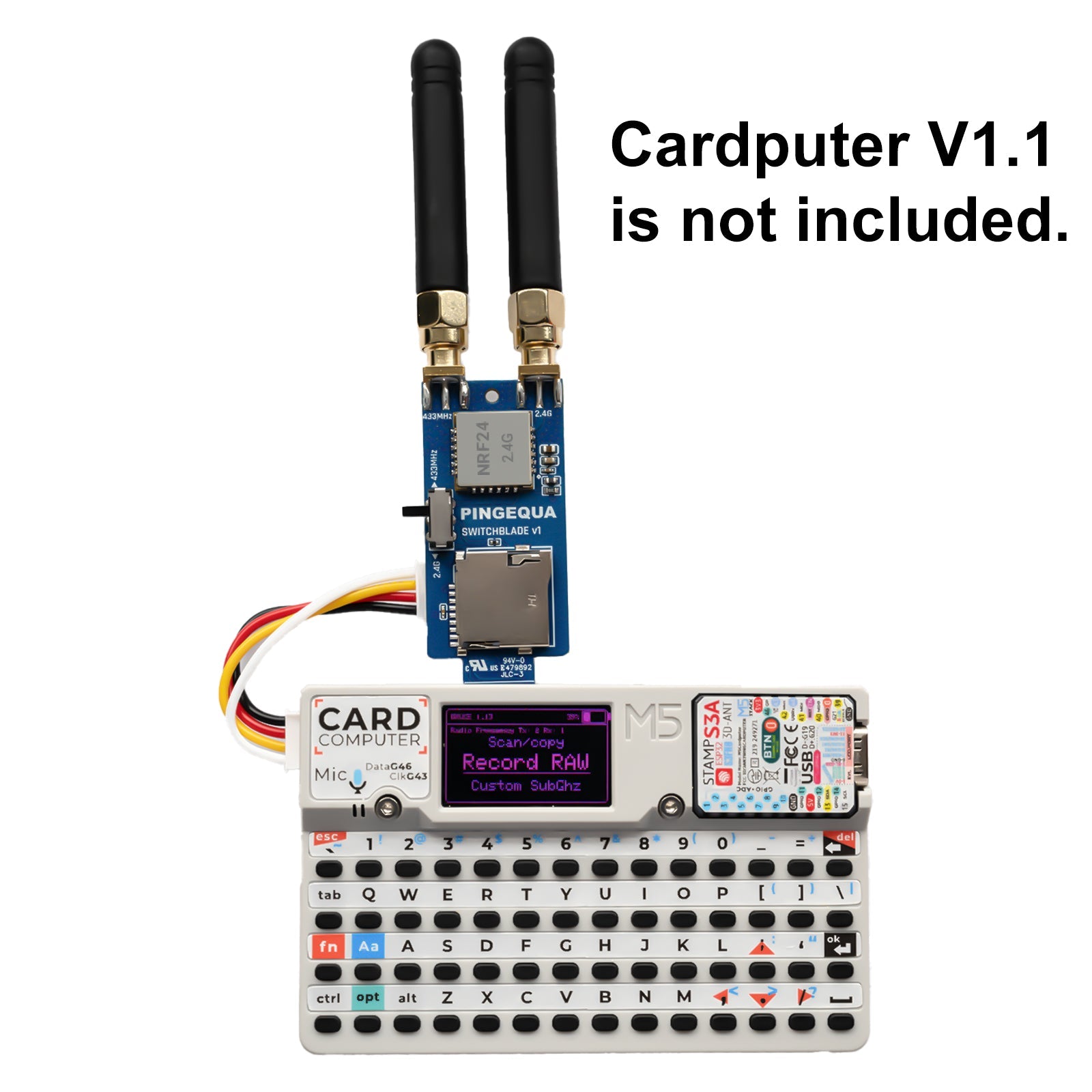 M5Stack Cardputer Switchblade RF 3-in-1 for M5Stack Cardputer - nRF24L01+ + CC1101 433 MHz + SD Slot - PINGEQUA
