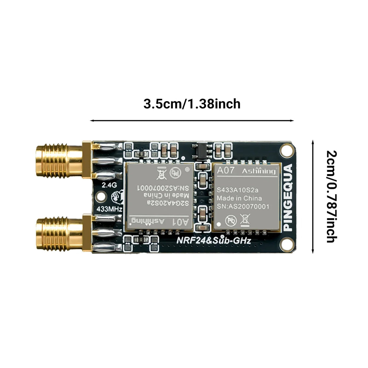 2-in-1 PCB top with dual SMA jacks and a 3.5 cm by 2 cm size overlay