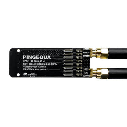 RF Pack S3 PCB back: pogo-pin row, SMA jacks and RF PACK S3 v1 text